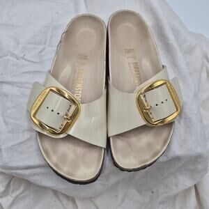 Birkenstock Madrid Big Buckle Patient leather cream Slide Sandals Sz 39 US 8-8.5